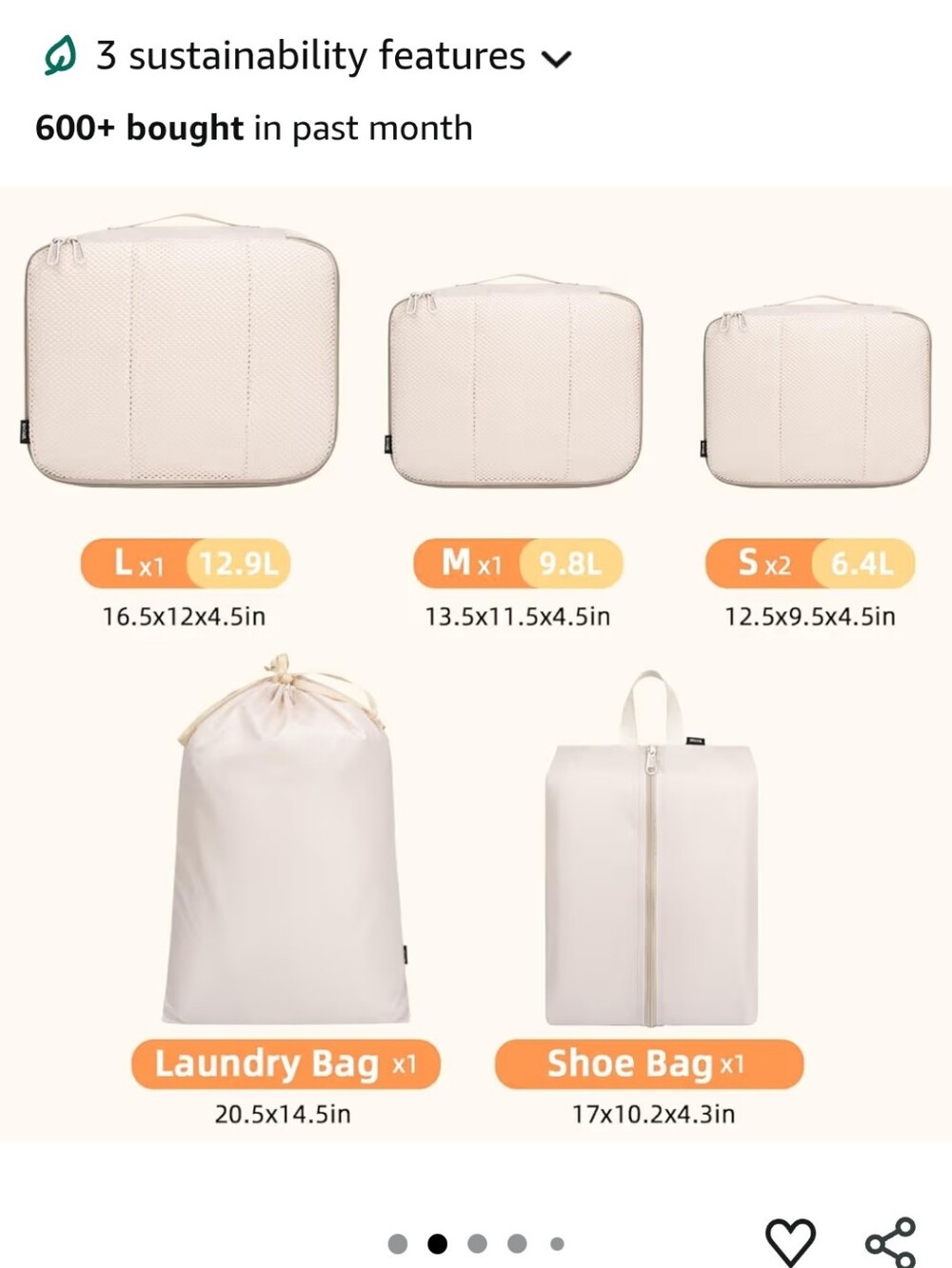 Hotor Travel Packing Cube Set - Cream Organizer Bags (6 pcs)